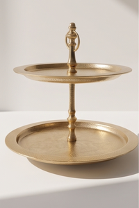 Factory Direct 2 Tier Round Hammered Metal Cake Stand Vintage Gold Finish Dessert Platter Table Centerpiece - Product Image 3