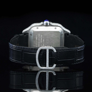 Relojes mecánicos automáticos con bisel de diamantes Moissanite completamente brillantes, esfera romana negra y blanca de 41 mm y correa de cuero. - Product Image 3