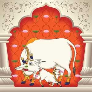 Plateau de service rond en métal indien, peint à la main, motif de vache de dessin animé chinois traditionnel, assiette décorative faite à la main pour la maison - Product Image 3