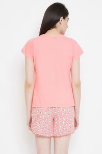 Women's Pink Printed Character Shorts Set <b>Elastic</b> Waist Casual Knitted Cotton Breathable Regular Fit - Product Image 3