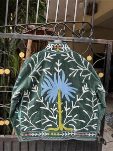 Artisan Dark Grey <b>Velvet</b> Embroidered Suzani Jacket With Floral & Tree Full Sleeve Stand Collar Handmade Boho <b>Women</b> Autumn <b>Coat</b> - Product Image 5