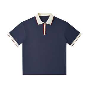 เสื้อโปโลแขนสั้นผู้ชาย สีกรมท่า ผ้าปิเก้ถัก สไตล์พรีปปี้ ระบายอากาศได้ดี ทรงปกติ - Product Image 3