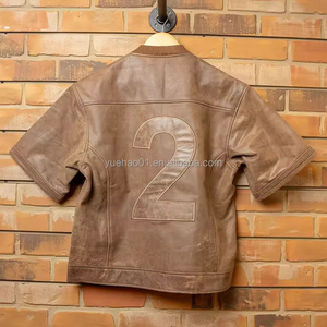 เสื้อยืดโอเวอร์ไซส์แขนสั้นสไตล์สตรีทแวร์ หนัง PU ปักลายพิมพ์ลายขาดๆ แบบเจอร์ซีย์ ทรงบ็อกซี่ ครอป สำหรับผู้ชาย - Product Image 3