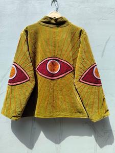เสื้อแจ็คเก็ตสีเหลืองปักลายตาแบบกำมะหยี่หลากสี งานแฮนด์เมด ทรงเปิดด้านหน้า แขนยาว คอตั้ง สำหรับฤดูใบไม้ผลิ ผู้หญิง ทรงปกติ - Product Image 4