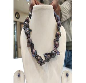 Juego de Collar y Aretes de Perlas Barrocas de Primera Calidad Radiant, 1 Hilera, para Niñas, Bodas, Compromisos, Fiestas, Perlas de Imitación Negras - Product Image 2