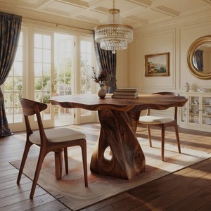 Dining <b>Table</b> Solid Wood Tabletop With Sculpture Dining Room Furniture 2026 Modern Luxury Dining Room Furniture Natural Wood - Product Image 3