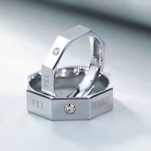 แหวนคู่แต่งงานดีไซน์หกเหลี่ยมประดับเพชร CZ เงินแท้ 925 ชุบทอง 14k สินค้ามาใหม่ ขายส่งเครื่องประดับหมั้น - Product Image 6