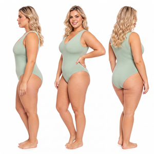 Wholesale V Neck Sleeveless Bodysuit Women's Swim Wear One Piece 100% Polyester Slimming Bodycon Suit Women Beachwear Bodysuits - Product Image 5