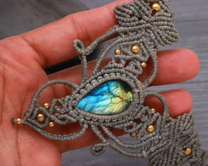 Collar Boho de Macramé con Colgante de Mariposa, Perla de Agua Dulce, Cordón Encerado Gris, Detalles de Cobre, Ajustable, Venta al Por Mayor - Product Image 3