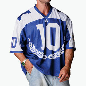 Maillot de football américain surdimensionné en maille respirante pour homme, à manches courtes, imprimé graphique, en polyester, personnalisable pour équipes, services OEM - Product Image 1