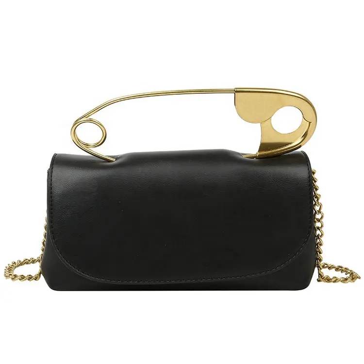 Fashion Designer Women Safety Pin Bag Chain Crossbody Ladies Pu Leather Gold Safety Pin Handbag