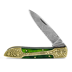 Cuchillo de bolsillo de acero de Damasco hecho a mano de alta calidad DD-FK-WH919 con hoja D2 y mango de madera exótica, cuchillo EDC para exteriores - Product Image 1