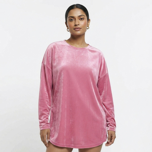 T-shirt en velours à manches longues pour femme avec logo personnalisé, de haute qualité, uni, extensible, doux, décontracté, vêtements de mode en gros - Product Image 1