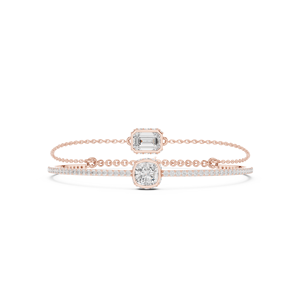 Brazalete de Oro con Diamantes y Esmeralda, Oro Rosa Sólido de 9K, 10K, 14K, 18K, Diamante CVD Cultivado en Laboratorio, VVS DEF, Pulseras de Cadena de Doble Capa - Product Image 3