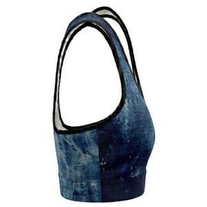 Women's Denim Print Racerback Sport Bra Medium Support Breathable Summer Gym OEM Spandex Polyester Fitness <b>Top</b> <b>Mesh</b> Back Design - Product Image 3