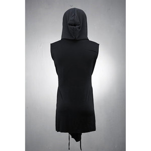 เสื้อคลุมยาวแบบมีฮู้ดสำหรับผู้ชาย แขนกุด ผ้าตาข่าย ตัดเย็บแบบเปิด ทรงเวสต์ สไตล์โกธิค สตรีทแวร์ สีดำ รุ่น 2026 - Product Image 4