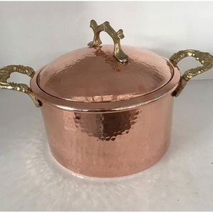 Vintage Hammered Copper Finish Casserole <b>Pot</b> with Handles Stainless <b>Steel</b> Lining Eco Friendly Casseroles - Product Image 3