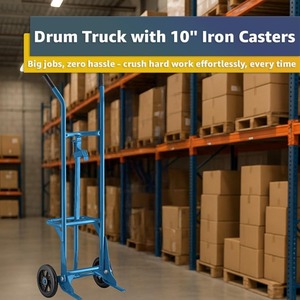 Chariot à tambour robuste pour usage commercial, capacité de 1000 lb - Transporteur de fûts en acier avec roues en fer de 10 pouces - Product Image 3