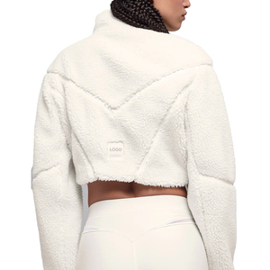 Best seller Women's Cropped Sherpa Fleece Jacket Half Zip Teddy Pullover Winter Outerwear Cozy Plush Fashion Coat Custom OEM - Product Image 3