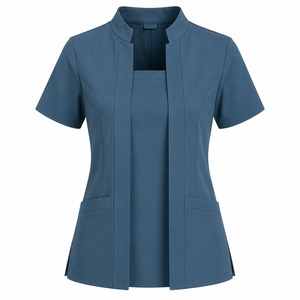Conjunto de Uniformes Médicos para Mujer en Oferta, Uniforme Profesional para el Cuidado de la Salud, Ropa de Trabajo para Enfermería, Ropa de Hospital, Pantalones de Poliéster Azul Tejido - Product Image 2
