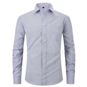 Chemise habillée à manches longues pour homme, bleu à carreaux, col rabattu, 100 % coton, infroissable, style décontracté chic - Product Image 5