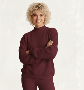 High Quality Custom Women's Soft Solid Color Printed Streetwear Winter Front Fleece <b>Drop</b> Shoulder Baggy Pullover Mockneck Long - Product Image 3