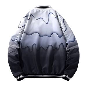 Chaquetas Universitarias para Mujer, Chaqueta Universitaria de Mezclilla para Hombre con Estampado de Ondas, Cierre de Cremallera, Corte Ajustado, Estilo Bomber de Béisbol, Técnica de Teñido Liso - Product Image 2