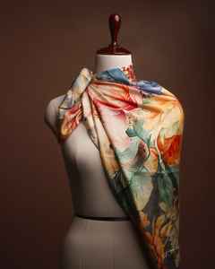 Handmade 100% <b>Silk</b> Twill Digital Print <b>Scarf</b> Floral Spring Design Best Custom <b>Silk</b> Shawls From India Manufacturer - Product Image 1