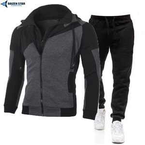 Men's <b>White</b> Navy Color Blocking Hooded <b>Tracksuit</b> Full Sleeve Zipper Sweatshirt Pants Set Breathable Polyester Autumn Wear - Product Image 3