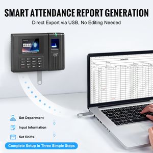 Reloj Checador Biométrico Automático con USB para Empleados, Reconocimiento de Huella Dactilar y Facial con 5 Tarjetas RFID para Pequeñas Empresas - Product Image 4