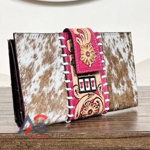 Portefeuille-pochette en cuir de vachette artisanal Western 2026 avec motif floral gravé 777 Jackpot, portefeuille pour femme style Western - Product Image 1
