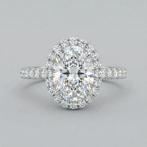 Bague de fiançailles en platine avec diamant ovale, halo et bande pavée, diamants naturels certifiés GIA couleur D, pierre classique pour femme - Product Image 2