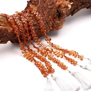 Perles de grenat Hessonite naturel et grenat cannelle, facettées, forme poire briolette, 5x7mm, fil de pierres précieuses en vrac, 6 pouces - Product Image 2