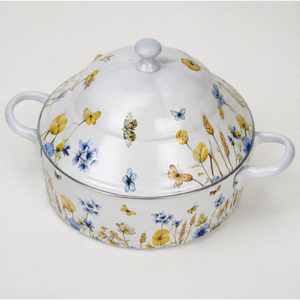 Casserole en émail floral de qualité supérieure avec couvercle, style moderne, motif fleurs sauvages, faitout de cuisson en émail, marmite à double poignée - Product Image 3