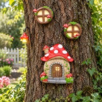 Ensemble de décoration de porte de jardin féerique d'extérieur, ornement lumineux pour tronc d'arbre avec fenêtres et mini-lumière suspendue