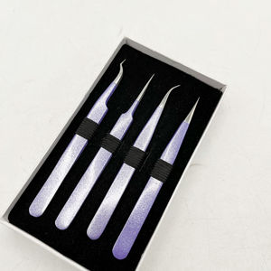 Pince à épiler de précision DANTRIC IMPLANTS MK-121 en acier inoxydable à pointe lisse et manche violet pour extensions de cils - Product Image 5