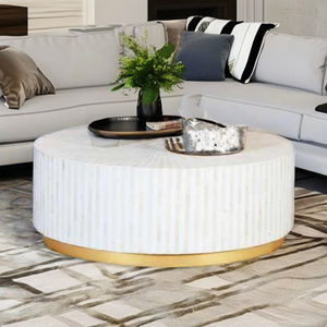 Table basse ronde rétro antique avec un design minimaliste intemporel Charme classique en incrustation d'os pour le salon Style vintage - Product Image 2