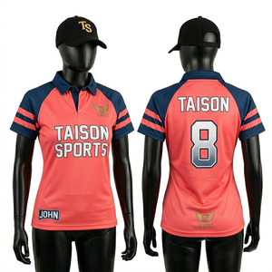 Camiseta de Rugby para Mujer, Poliéster GSM Premium Transpirable, Color Rosa Coral Marino, Paneles de Manga en Contraste, Logotipo Sublimado Personalizado - Product Image 1