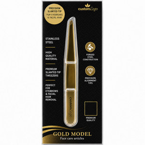 Pince à épiler en acier inoxydable plaqué or avec pointe inclinée, outil de beauté de précision pour l'épilation des sourcils, logo personnalisé OEM - Product Image 6