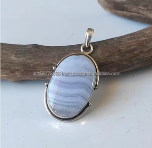 Colgante de ágata de encaje azul de grado superior, colgante de plata de ley 925, ágata de encaje azul, piedra preciosa hecha a mano, colgante de encaje azul, regalo para ella - Product Image 5