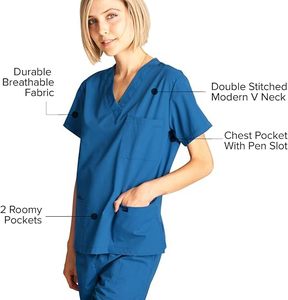 Blouse d'hôpital rose pour femmes, manches courtes, col en V, coton et polyester tissé, pour les professionnels de la santé - Product Image 4