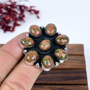 Unakite Flower <b>Ring</b> Oxidized Sterling <b>Silver</b> <b>Statement</b> <b>Ring</b> Boho Artisan Jewelry Nature Inspired Floral Gift for Her - Product Image 4