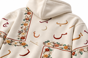 Sudadera con Capucha Extra Grande Estilo Vintage, Bordada con Letras Árabes y Diseño Floral, con Bolsillo Tipo Canguro, Unisex - Product Image 4
