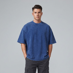 Camiseta Holgada de Algodón 100% para Hombre con Lavado Ácido Estilo Urbano, Cuello Redondo, Manga Corta, Vintage - Product Image 1