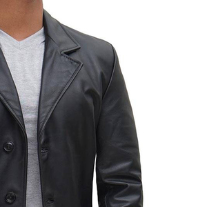 <b>Men's</b> Genuine Leather <b>Long</b> Trench <b>Coat</b> Notched Lapel Double Breasted Outerwear Thick outerwear for <b>men</b> Custom leather <b>coat</b> - Product Image 4