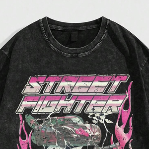 T-shirt Homme Oversize Vintage Street Fighter Racing Car Col V Manches Courtes 100% Coton Respirant Séchage Rapide - Product Image 4
