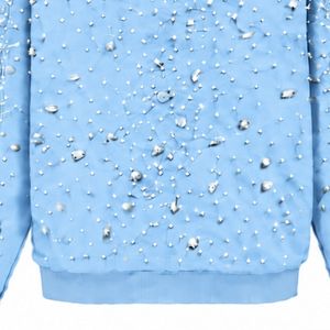 Sudadera con capucha azul cielo con cremallera completa, chaqueta estilo streetwear con cristales incrustados, sudadera con capucha de manga larga con bolsillos frontales - Product Image 6
