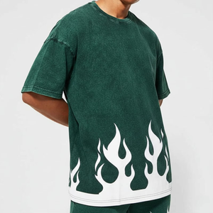 Men Oversized T <b>Shirt</b> <b>Flame</b> Print Graphic Tee Streetwear Acid Wash Loose Fit Casual Cotton T <b>Shirt</b> Summer Fashion - Product Image 1