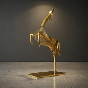 Escultura Moderna de Jirafa en Metal Dorado, Estatua Abstracta de Animal en Alambre, Decoración de Lujo para Sala de Estar, Hotel u Oficina, Decoración con Motivos Ecuestres - Product Image 3