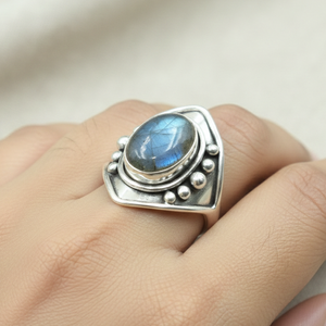 Blue Flash Labradorite <b>Statement</b> <b>Ring</b> 925 Sterling Silver Rose Gold Yellow Gold Plated Vintage Boho Handmade Jewelry for Unisex - Product Image 2